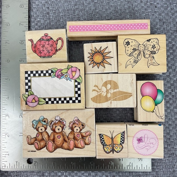 Vintage & assorted mixed themes rubber stamps collection teddy bears butterfly - Picture 5 of 5